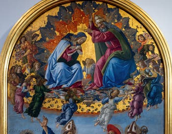 Sandro Botticelli, Krönung der Jungfrau Maria, St. Johannes Evangelist, St. Augustinus, St. Hieronymus und St. Eloi, 1490, Galerie Uffizien, Florenz Italien