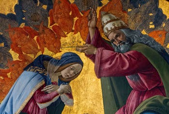 Sandro Botticelli, Krönung der Jungfrau Maria, St. Johannes Evangelist, St. Augustinus, St. Hieronymus und St. Eloi, 1490, Galerie Uffizien, Florenz Italien