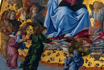 Sandro Botticelli, Krönung der Jungfrau Maria, St. Johannes Evangelist, St. Augustinus, St. Hieronymus und St. Eloi, 1490, Galerie Uffizien, Florenz Italien