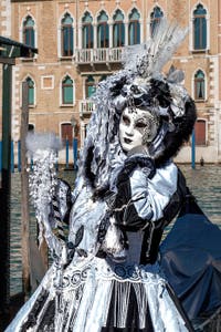 Die Kostümierten des venezianischen Karnevals vor der Madonna della Salute.