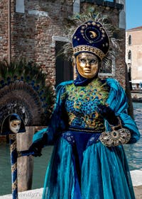 Die Kostümierten des venezianischen Karnevals vor der Madonna della Salute.