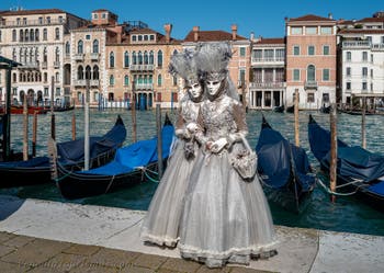 Die Kostümierten des venezianischen Karnevals vor der Madonna della Salute.