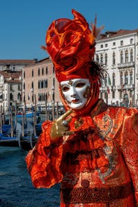 Die Kostümierten des venezianischen Karnevals vor der Madonna della Salute.