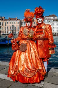 Die Kostümierten des venezianischen Karnevals vor der Madonna della Salute.