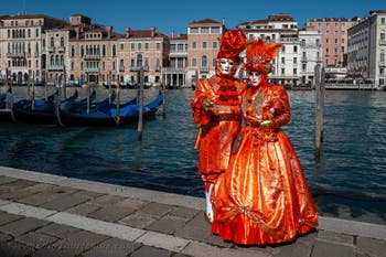 Die Kostümierten des venezianischen Karnevals vor der Madonna della Salute.