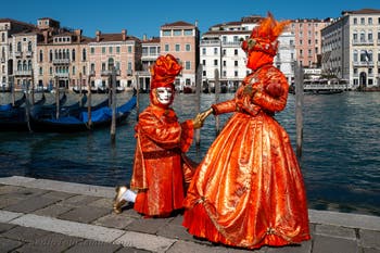 Die Kostümierten des venezianischen Karnevals vor der Madonna della Salute.