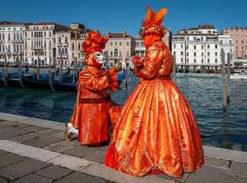 Die Kostümierten des venezianischen Karnevals vor der Madonna della Salute.