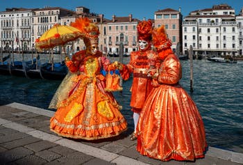 Die Kostümierten des venezianischen Karnevals vor der Madonna della Salute.