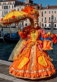 Die Kostümierten des venezianischen Karnevals vor der Madonna della Salute.