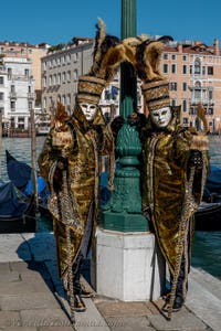 Die Kostümierten des venezianischen Karnevals vor der Madonna della Salute.