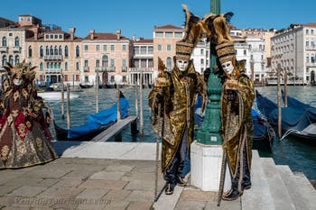 Die Kostümierten des venezianischen Karnevals vor der Madonna della Salute.