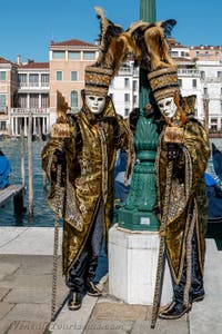 Die Kostümierten des venezianischen Karnevals vor der Madonna della Salute.