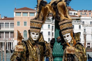 Die Kostümierten des venezianischen Karnevals vor der Madonna della Salute.