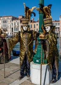 Die Kostümierten des venezianischen Karnevals vor der Madonna della Salute.