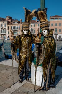 Die Kostümierten des venezianischen Karnevals vor der Madonna della Salute.