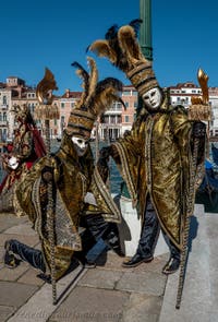 Die Kostümierten des venezianischen Karnevals vor der Madonna della Salute.