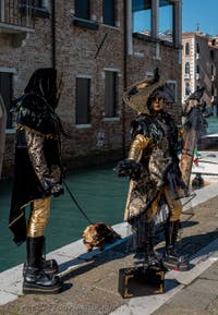 Die Kostümierten des venezianischen Karnevals vor der Madonna della Salute.