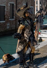 Die Kostümierten des venezianischen Karnevals vor der Madonna della Salute.