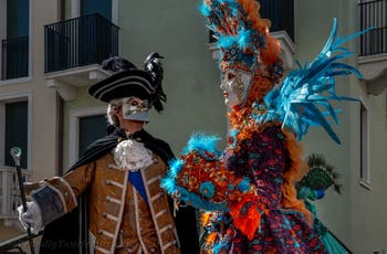 Die Kostümierten des venezianischen Karnevals vor der Madonna della Salute.