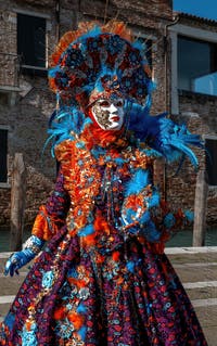 Die Kostümierten des venezianischen Karnevals vor der Madonna della Salute.