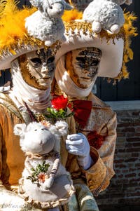 Die Kostümierten des venezianischen Karnevals vor der Madonna della Salute.