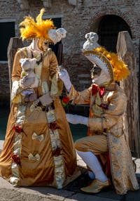 Die Kostümierten des venezianischen Karnevals vor der Madonna della Salute.