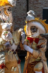 Die Kostümierten des venezianischen Karnevals vor der Madonna della Salute.