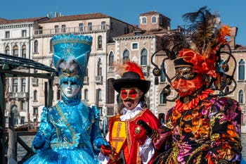 Die Kostümierten des venezianischen Karnevals vor der Madonna della Salute.