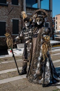 Die Kostümierten des venezianischen Karnevals vor der Madonna della Salute.