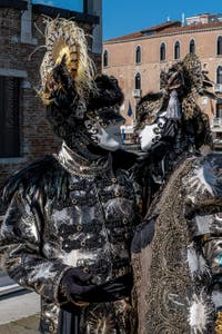 Die Kostümierten des venezianischen Karnevals vor der Madonna della Salute.