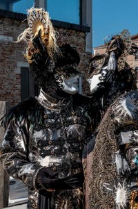 Die Kostümierten des venezianischen Karnevals vor der Madonna della Salute.