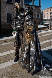 Die Kostümierten des venezianischen Karnevals vor der Madonna della Salute.