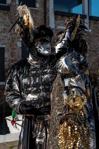 Die Kostümierten des venezianischen Karnevals vor der Madonna della Salute.