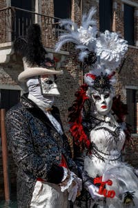 Die Kostümierten des venezianischen Karnevals vor der Madonna della Salute.