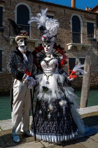 Die Kostümierten des venezianischen Karnevals vor der Madonna della Salute.