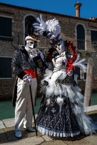 Die Kostümierten des venezianischen Karnevals vor der Madonna della Salute.