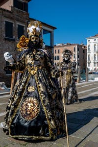 Die Kostümierten des venezianischen Karnevals vor der Madonna della Salute.