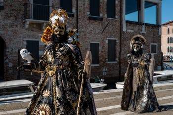 Die Kostümierten des venezianischen Karnevals vor der Madonna della Salute.