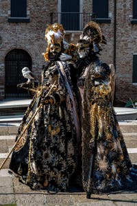 Die Kostümierten des venezianischen Karnevals vor der Madonna della Salute.