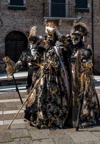 Die Kostümierten des venezianischen Karnevals vor der Madonna della Salute.