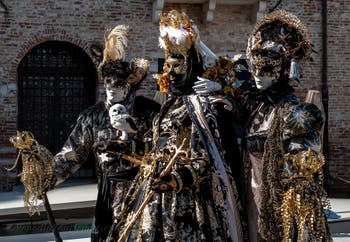 Die Kostümierten des venezianischen Karnevals vor der Madonna della Salute.