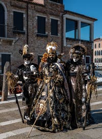 Die Kostümierten des venezianischen Karnevals vor der Madonna della Salute.