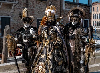 Die Kostümierten des venezianischen Karnevals vor der Madonna della Salute.