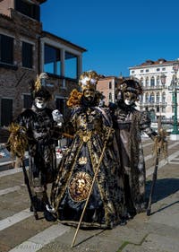 Die Kostümierten des venezianischen Karnevals vor der Madonna della Salute.