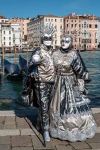 Die Kostümierten des venezianischen Karnevals vor der Madonna della Salute.