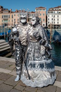 Die Kostümierten des venezianischen Karnevals vor der Madonna della Salute.