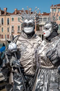 Die Kostümierten des venezianischen Karnevals vor der Madonna della Salute.