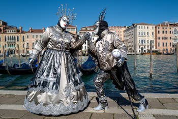 Die Kostümierten des venezianischen Karnevals vor der Madonna della Salute.