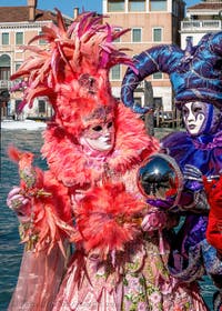 Die Kostümierten des venezianischen Karnevals vor der Madonna della Salute.