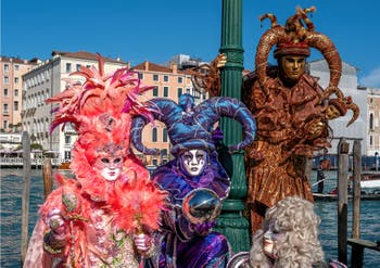 Die Kostümierten des venezianischen Karnevals vor der Madonna della Salute.